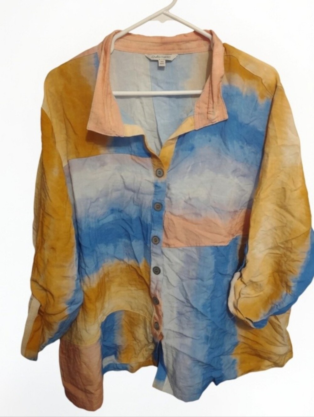 John Mark Tie Dye Button Up Flowy Top 2X Casual Boho Artsy Lightweight Lagenlook
